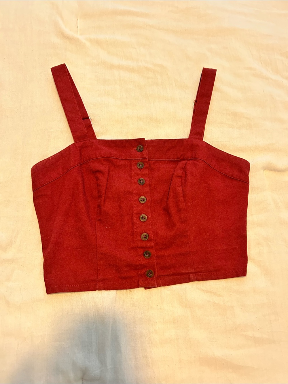 Sky and Sparrow Red Button-Front Crop Tank